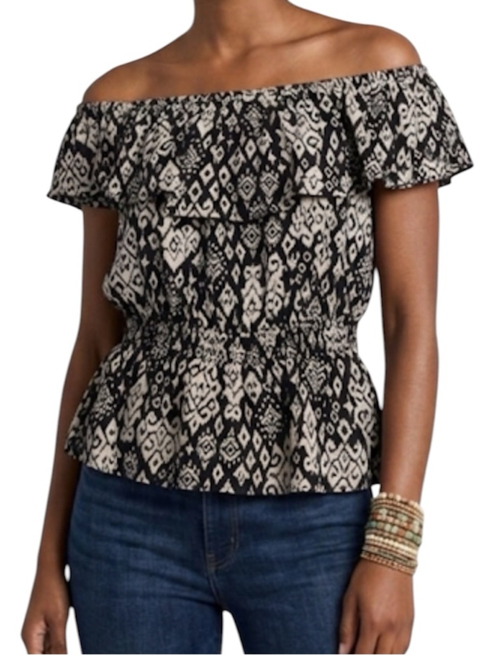 Old Navy Off-The-Shoulder Waist-Defined Smocked Blouse Size: Medium